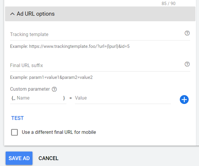 Шаблон отслеживания Google Ads