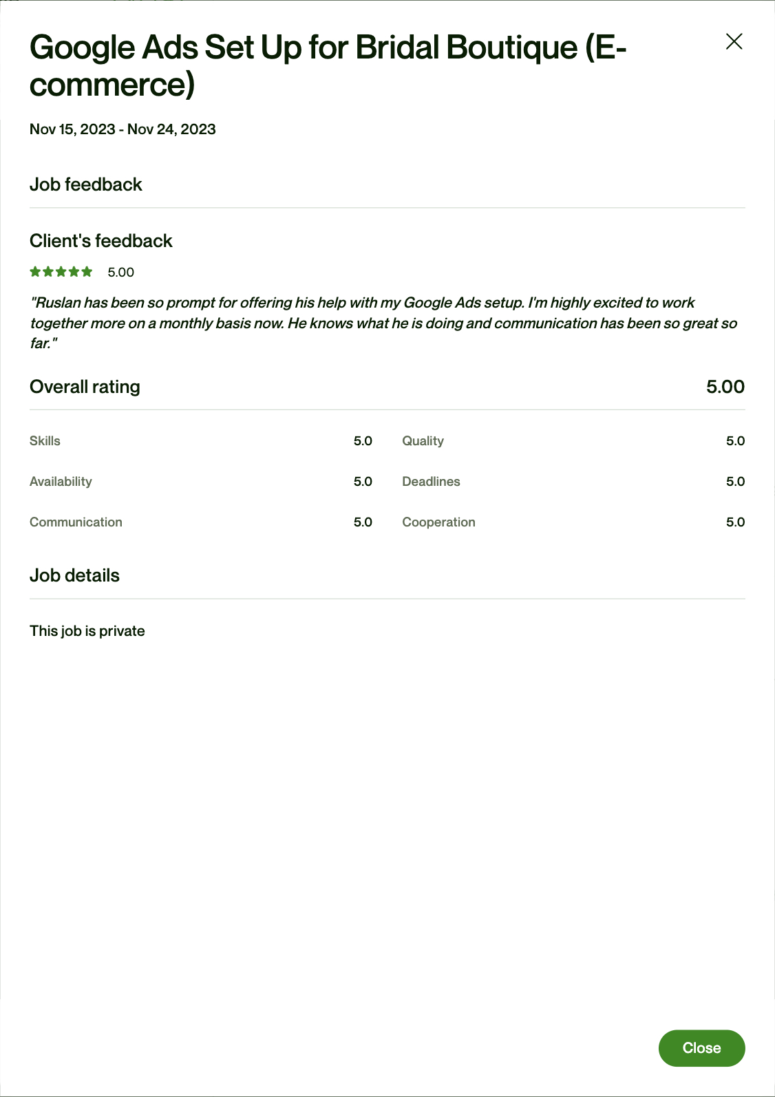 Contract with Inga Avedyan from UpWork