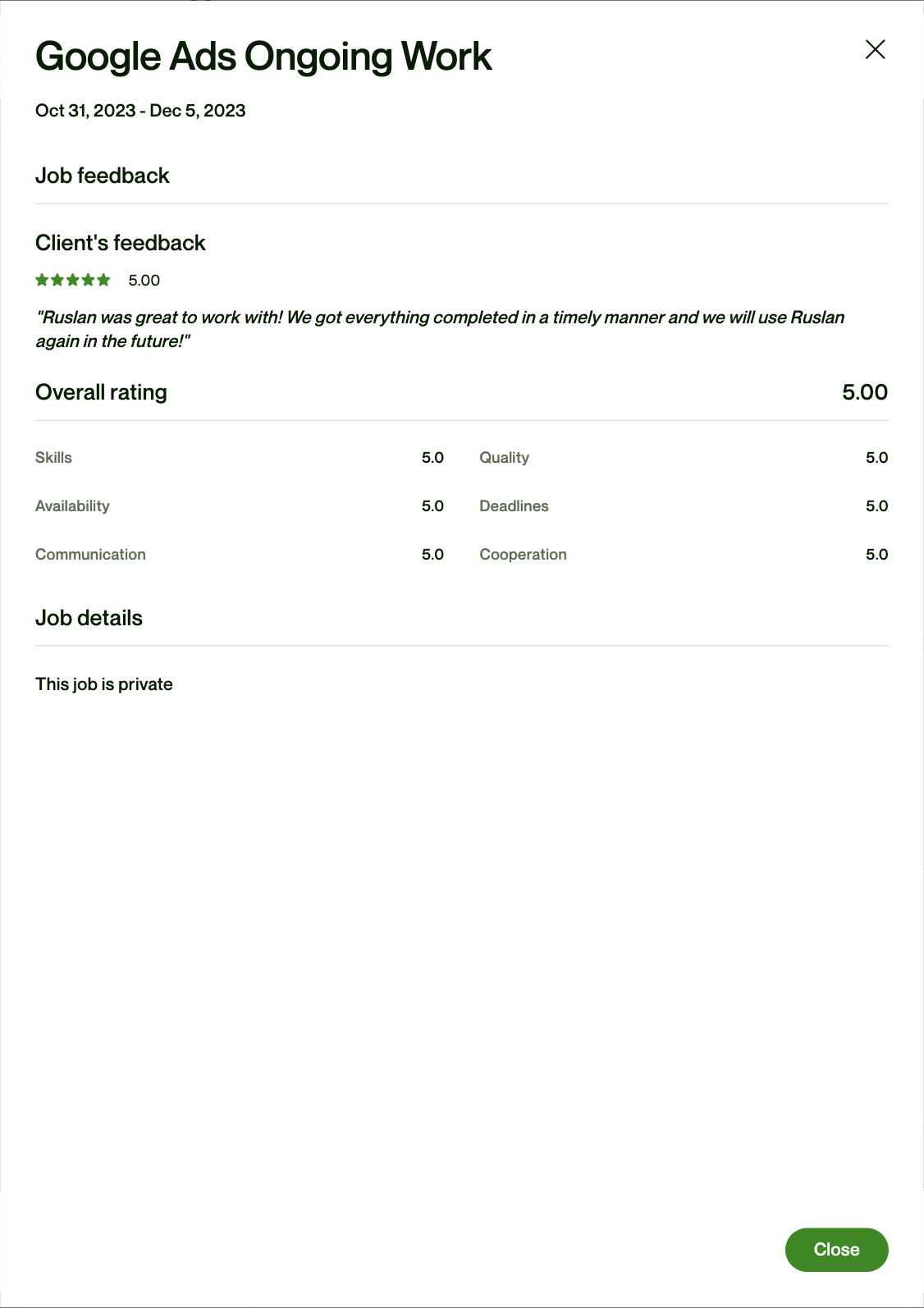 Contract with Josiah Partin form UpWork