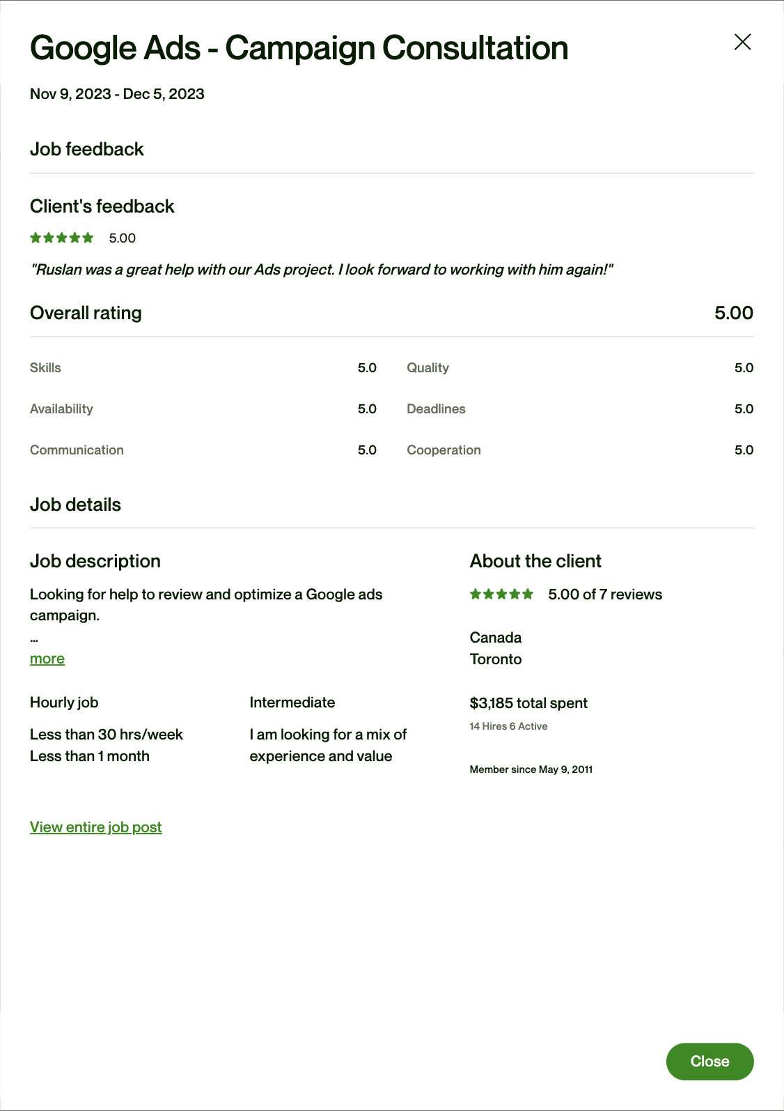 Contract with Matt Nelson from UpWork