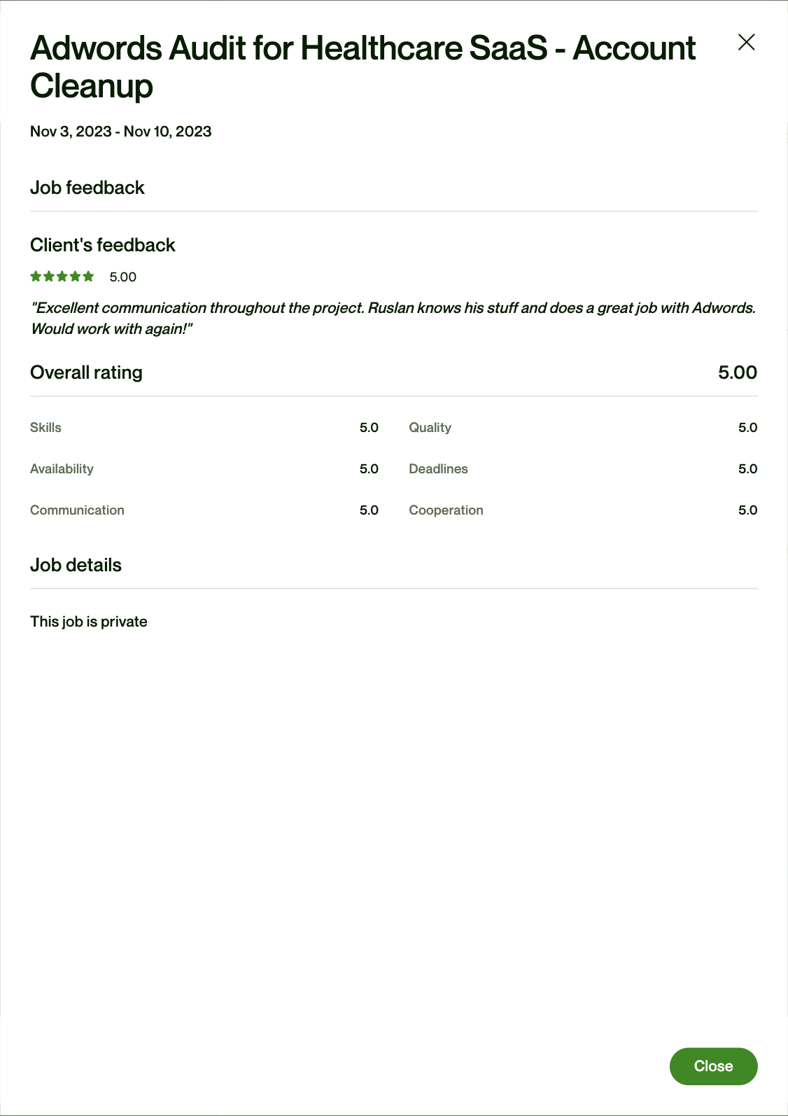 Contract with Michael Galvan from UpWork